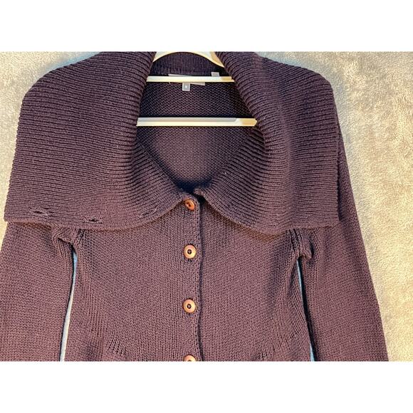 Vince Peplum Cardigan Sweater Medium Purple Lambswool Academia Preppy Twee - Picture 2 of 8
